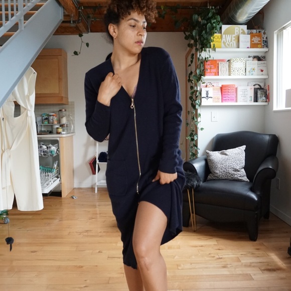 Sweaters - Navy Zip Front Midi Dress Sweaters - Navy Zip Front Midi Dress